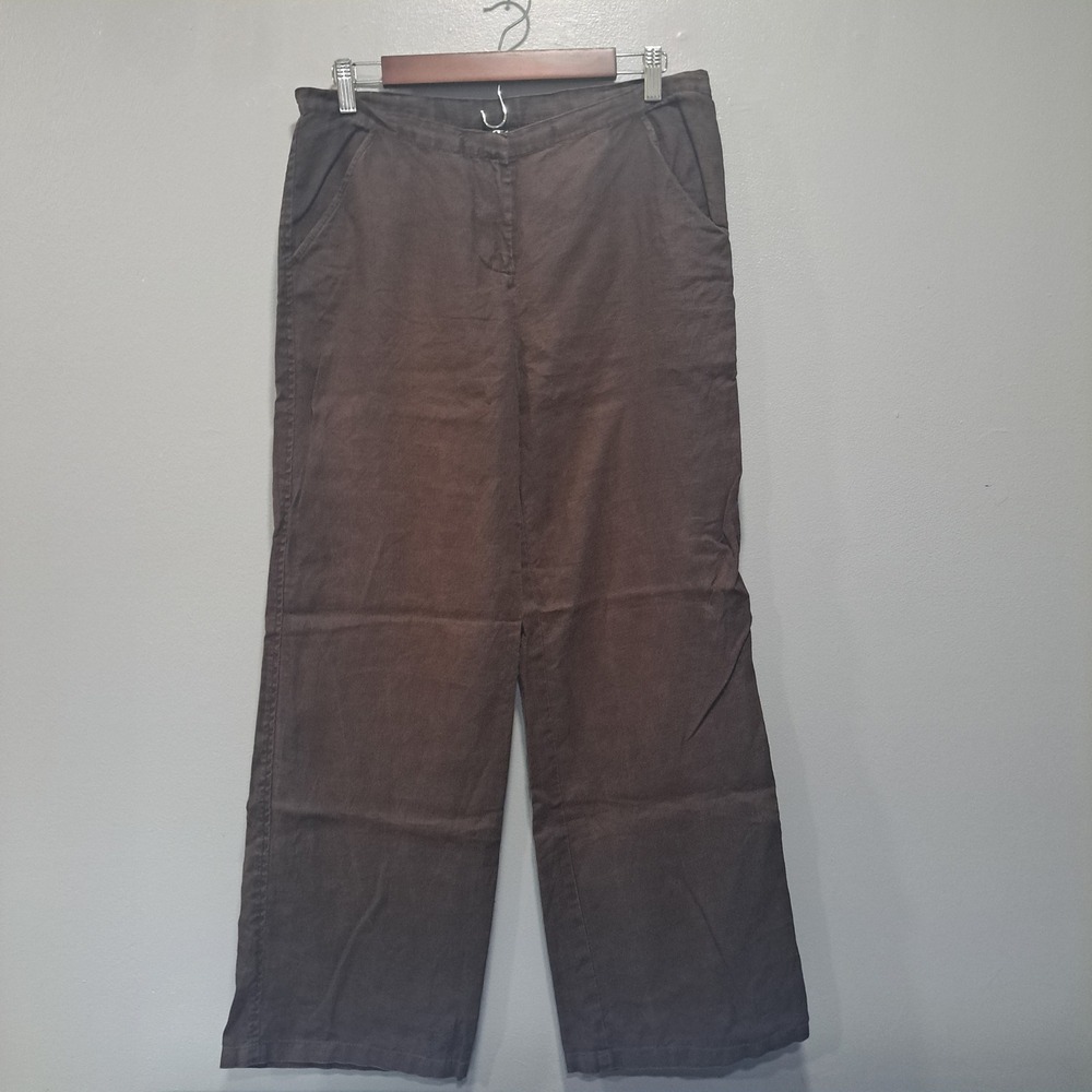 Saks Fifth Avenue S5A Brown 100% Linen Wide Leg Pants Small Coastal Boho Minimal